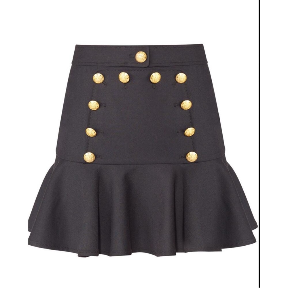 Veronica Beard Black Flared Skater Skirt with Gold Buttons